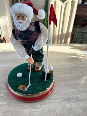 Festive Golfing Santa Holiday Figurine - Red and Green